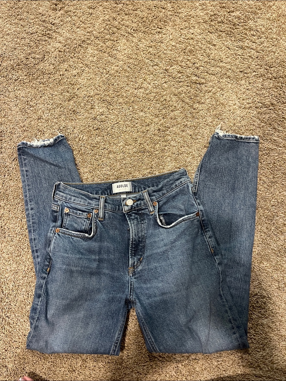 Agolde Medium Blue Skinny Jeans with Raw Hem